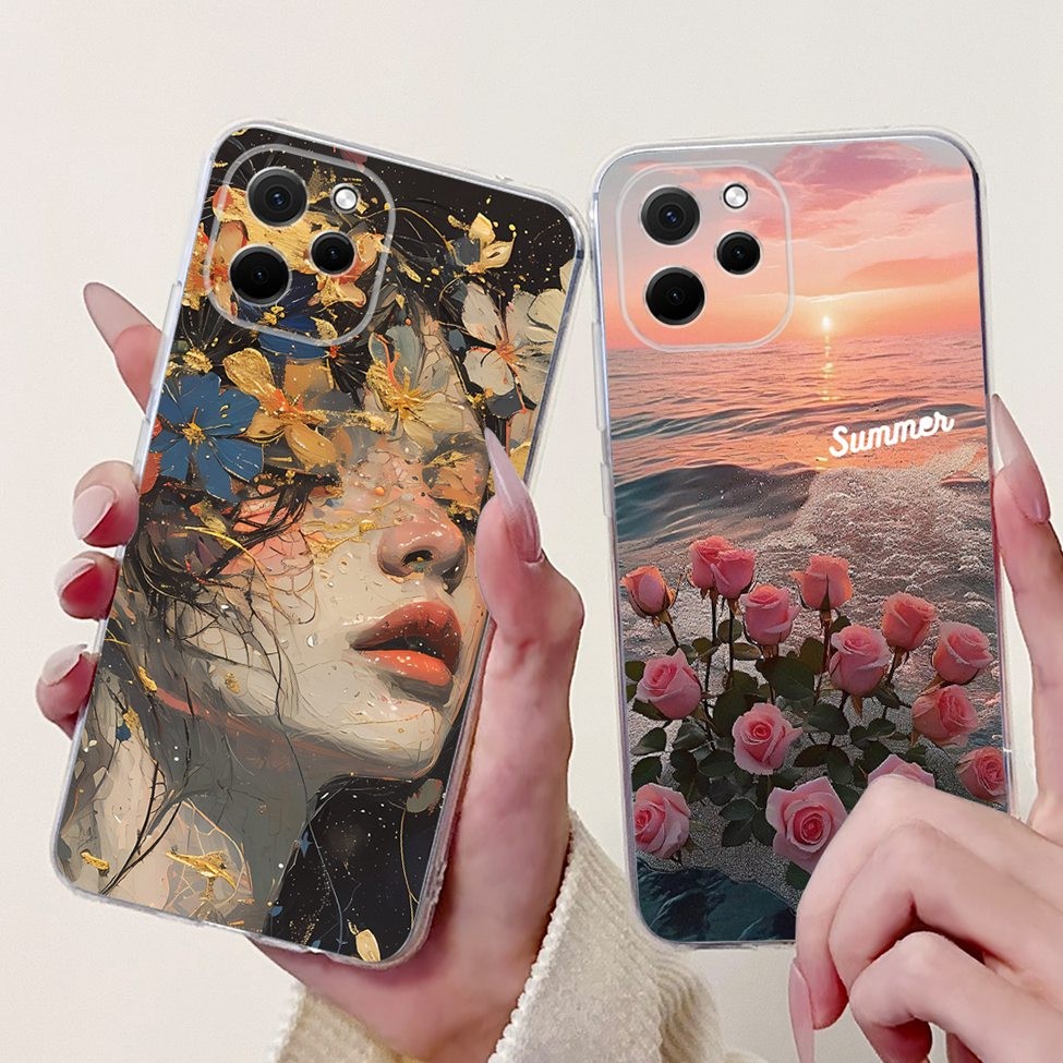 Huawei Nova Y62 Plus Case Nova Y62 Clear แมวน่ารักแฟชั่นดอกไม้ทาสีฝาหลัง Huawei Nova Y62 เคสโทรศัพท์