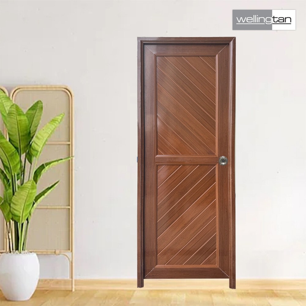LOCAL789 WELLINGTAN ประตูUPVC พร้อมวงกบบานพับ WK- P023 70x200ซม. สีสัก (เจาะลูกบิด) ร้านอยู่ในไทย