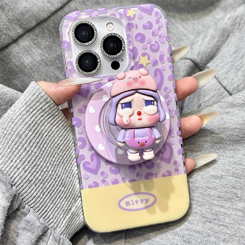 SAMSUNG สีม่วงเสือดาวพิมพ์ร้องไห้สาววงเล็บแม่เหล็กSamsung S25 FE S24 S23 S22 + S21 Note20 Ultra Shock-Resistantเคสโทรศัพท์ - รูปที่ 3