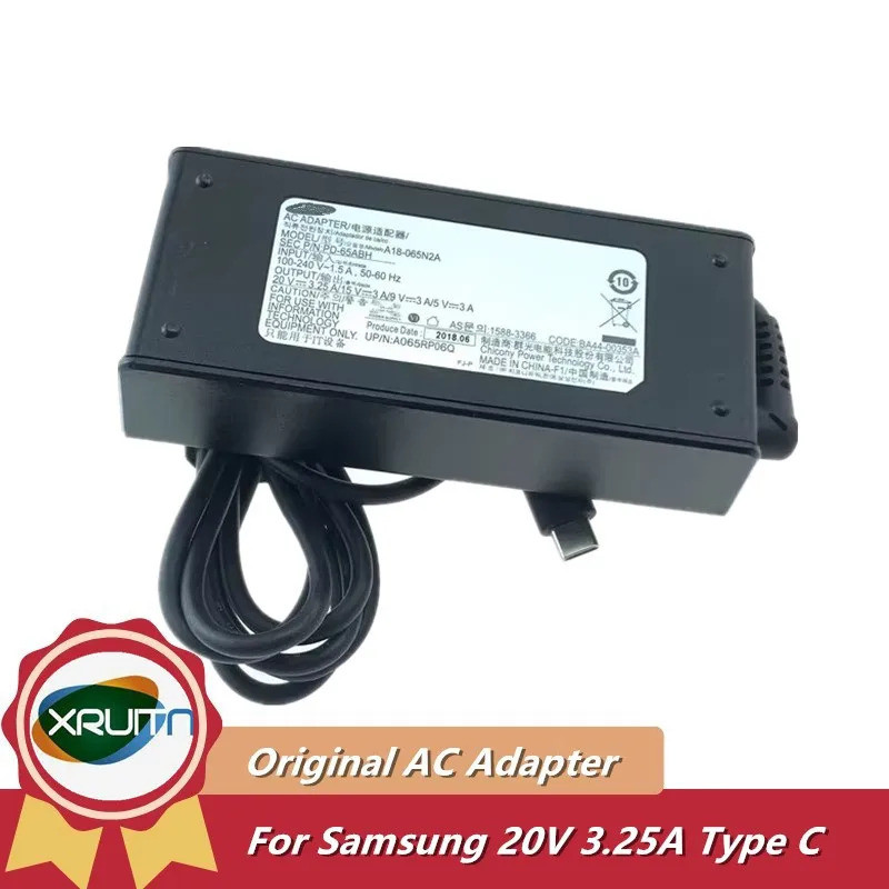 Original A18-065N2A 20V 3.25A 65W Type C AC Adapter แล็ปท็อปสําหรับ Samsung 930QCG NP930SBE NP950SBE