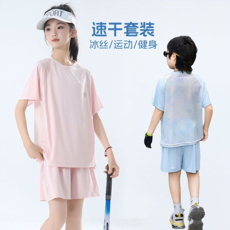 [kumi] ชุดสูทแห้งเร็วฤดูร้อนสำหรับเด็กโต สไตล์ใหม่ กางเกงขาสั้นและเสื้อยืดแขนสั้นบางเบา