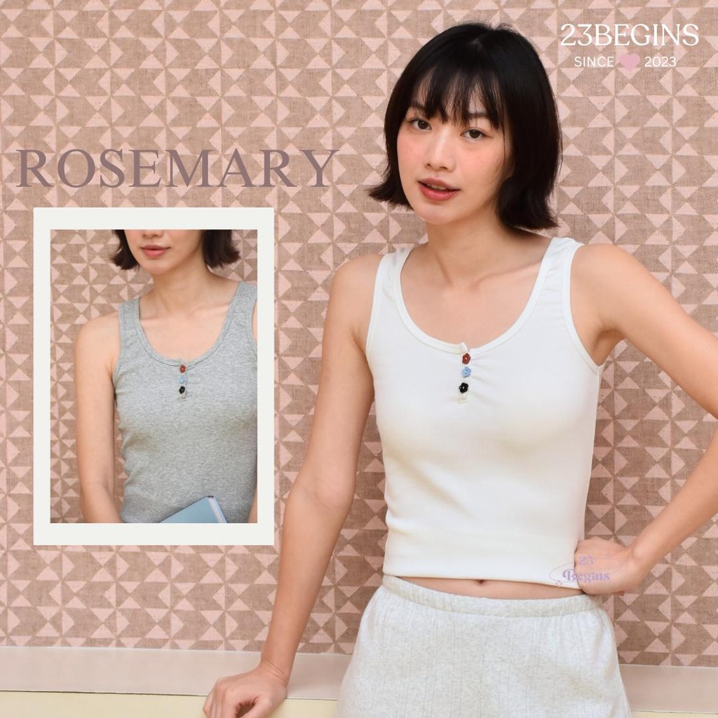 Rosemary by 23begins เสื้อกล้าม ผ้าคอตตอน 100% กระดุุมดอกไม้ (879)