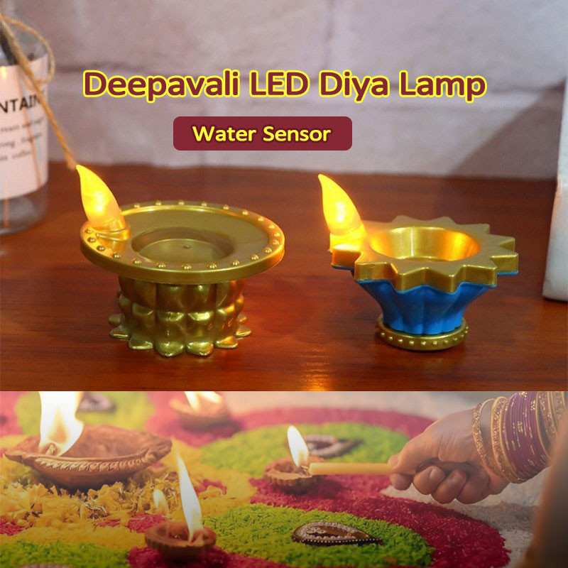 [แบตเตอรี่ฟรี] Deepavali LED Diya โคมไฟลอยเซ็นเซอร์น้ํา Diwali โคมไฟเทียนตกแต่ง