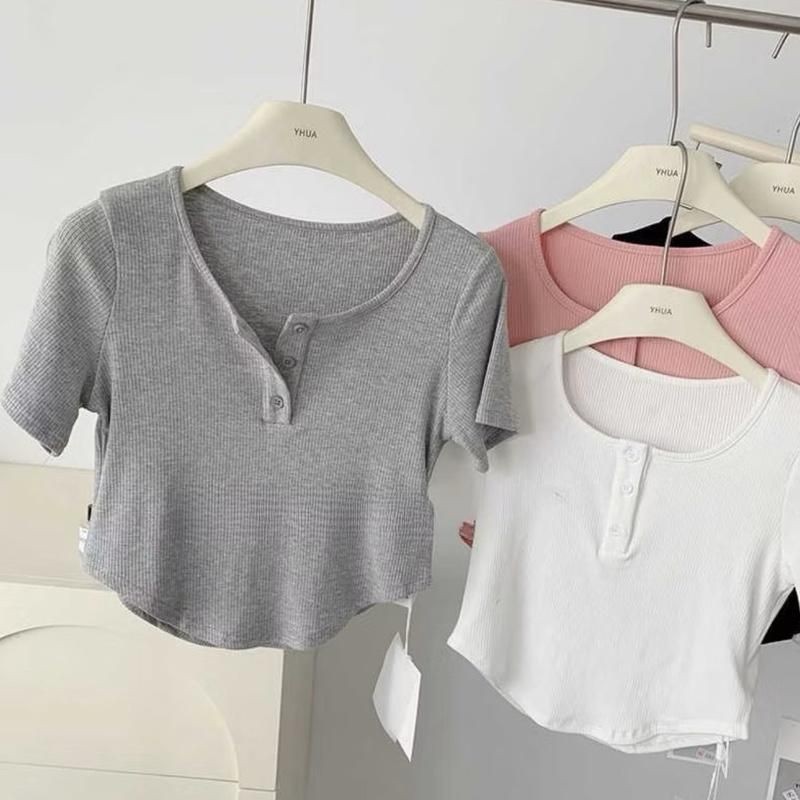 A27 เสื้อยืดคนท้อง 3KHUY ผู้หญิงคอ U เสื้อครอปแขนสั้น ไซส์ต่ํากว่า 53kg