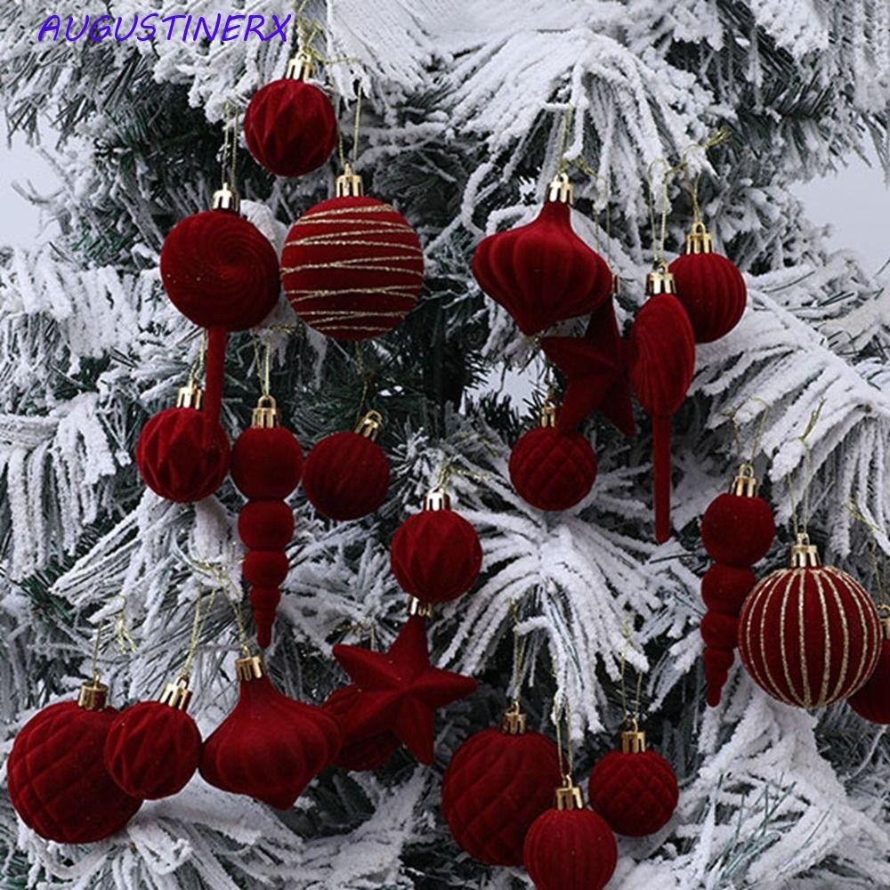 AUGUSTINERX 24 ชิ้น Flocking Christmas Ball, สีสันนํากลับมาใช้ใหม่ Pentagram Christmas Ball, เครื่องประดับต้นคริสต์มาส Shatterproof ตกแต่งคริสต์มาสแขวนลูกปาร์ตี้วันหยุด