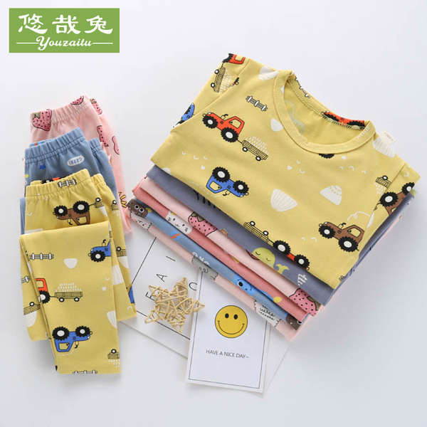 ชุดนอนเด็ก ชุดนอนแขนสั้น kiki baby shop เสื้อผ้าฤดูใบไม้ร่วงสำหรับเด็กชายและเด็กหญิงกางเกงขายาวชุดอย