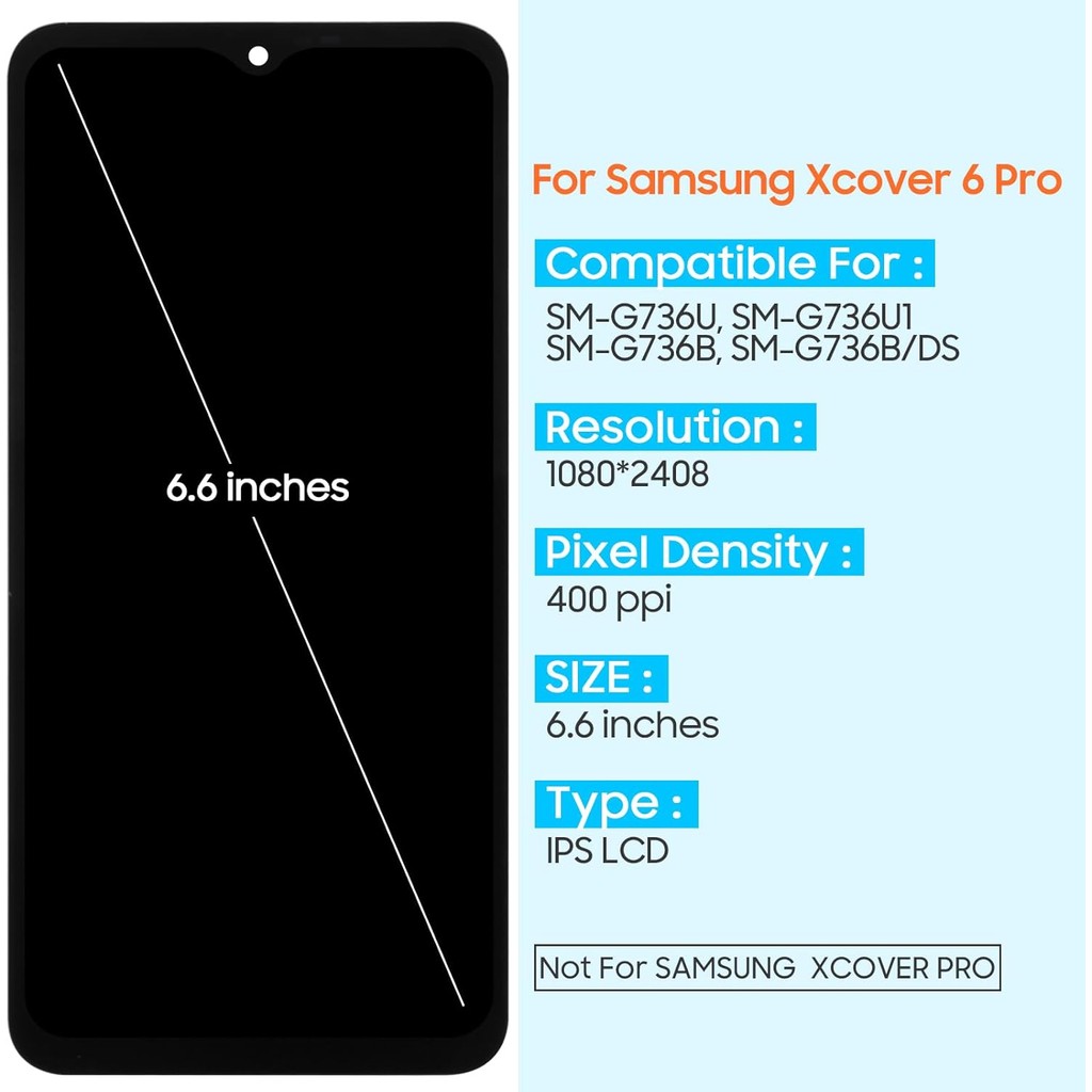 เปลี่ยนหน้าจอสําหรับ Samsung Galaxy Xcover 6 Pro จอแสดงผล LCD G736 Digitizer SM-G736U G736U1 G736B/D