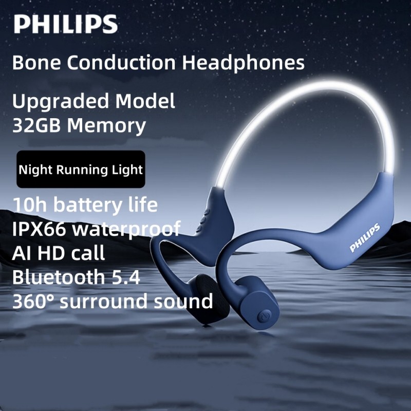 Philips Night Running Light Bone Conduction หูฟัง 32GB หน่วยความจํา IPX6 กันน้ํา