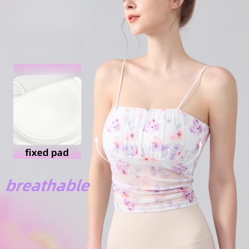 Fly Yoga Sport Bra ตาข่ายลายดอกไม้พิมพ์ลายและ Ruffles สำหรับโยคะและออกกำลังกาย