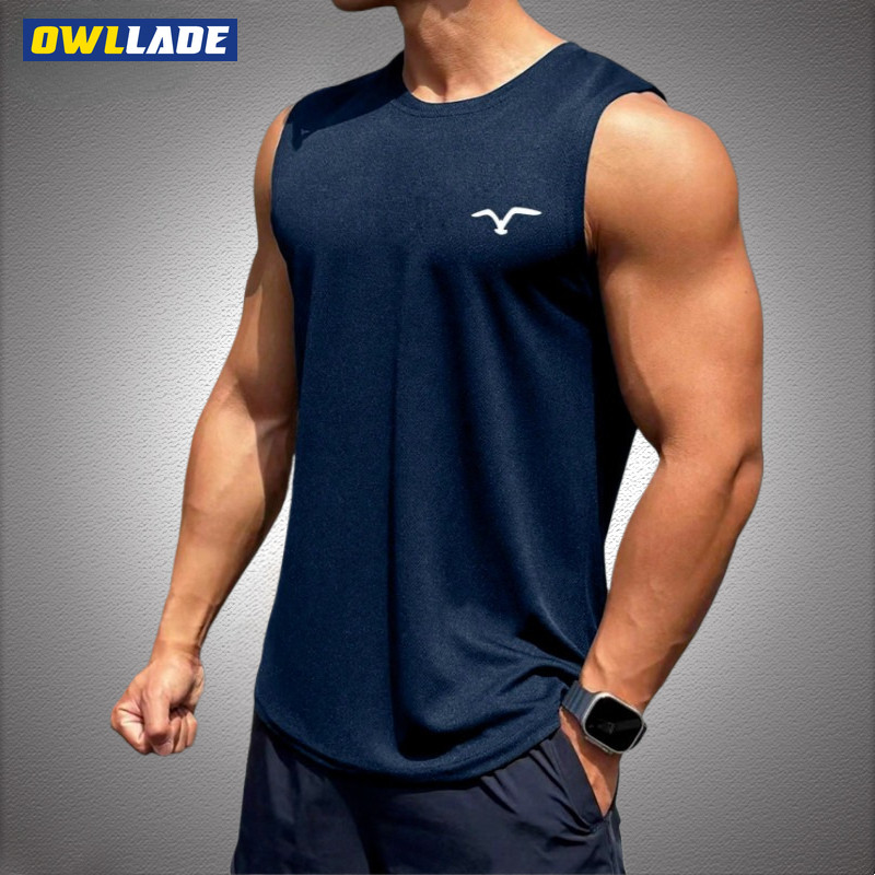 OWLLADE เสื้อยืดผู้ชาย ระบายอากาศ สีน้ำเงิน แบบ 2T