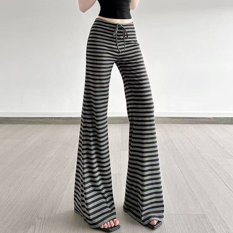 American Casual Contrast Color Striped Bootcut Trousers Drawstring New Slimming Sports Yoga Trousers