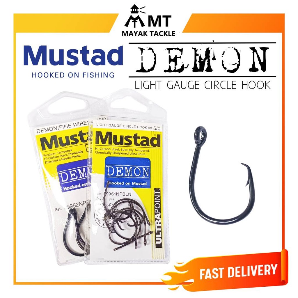 Mustad Light Gauge Circle Hook DEMON 39951NPBLN Fishing Hook