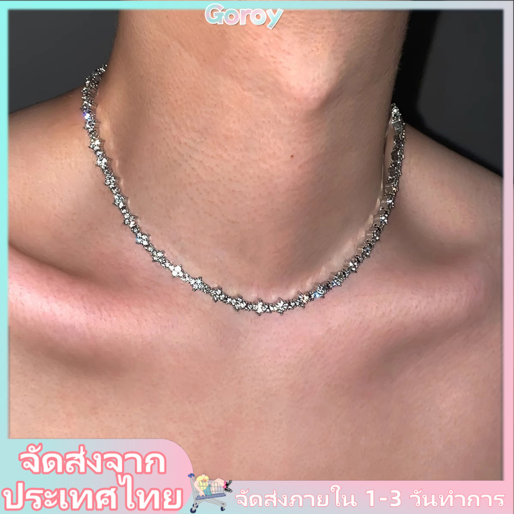 สร้อยคอมุก-crystal ลายดอกไม้ สำหรับทั้งชายและหญิง