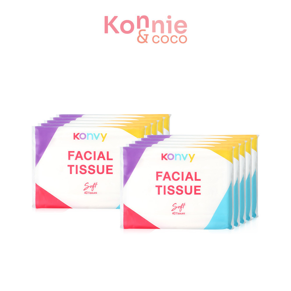 Konvy Facial Tissue [40 Sheets x 10pcs] คอนวี่ กระดาษทิชชูเช็ดหน้า 40แผ่น.
