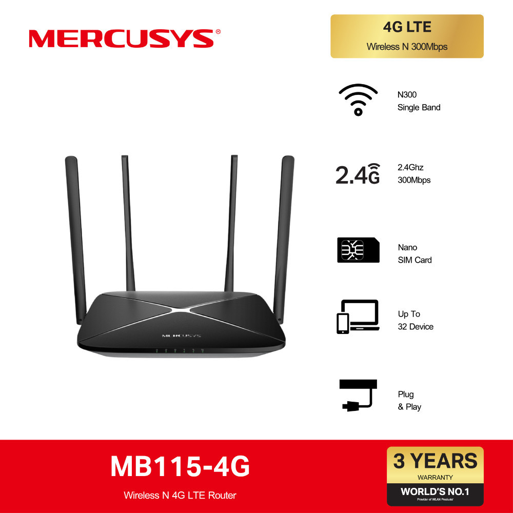 Mercusys MB115-4G Wireless N Single Band 4G 300Mbps LTE Router เราเตอร์ซิมการ์ด 4G