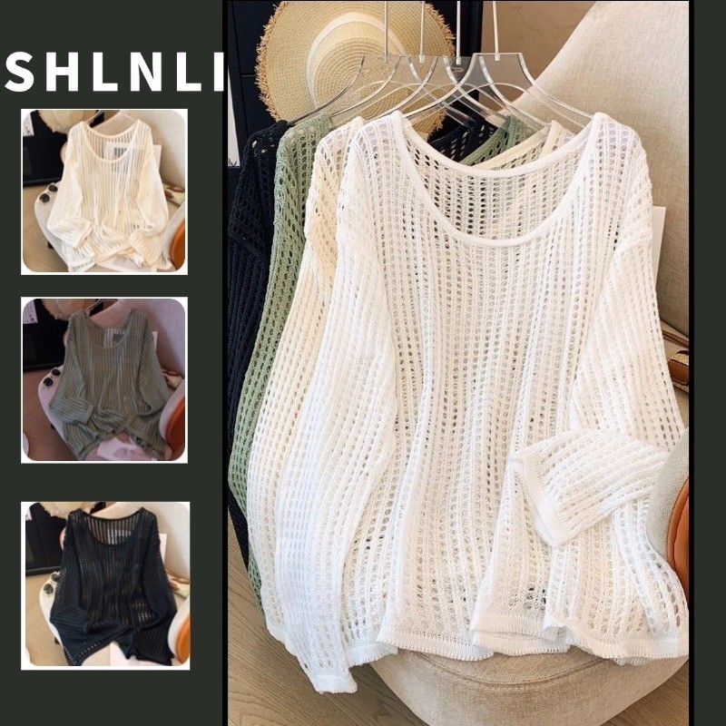 เสื้อถักสำหรับฤดูร้อน ป้องกันแสงแดด คอกลมแขนยาว ระบายอากาศได้ดี