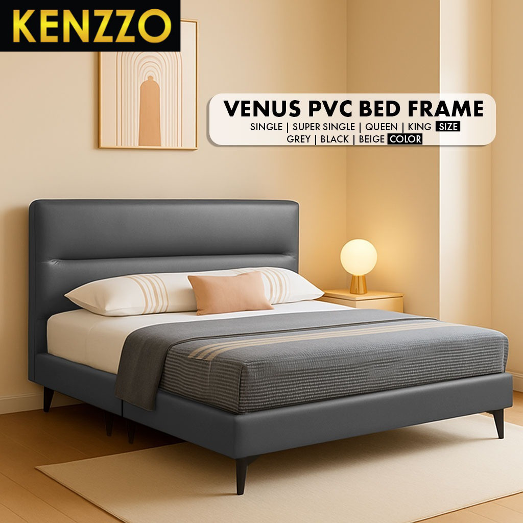 พร้อมส่ง Kenzzo:เตียงหุ้มหนัง PVC พร้อมหัว ขนาด 3 ฟุต 3.5 ฟุต 5 ฟุต 6 ฟุต โครงไม้เนื้อแข็งอย่างดี Venus Bed Frame
