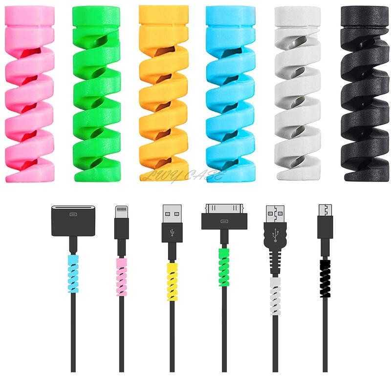 1 ชิ้น iPhone Samsung Android USB ชาร์จหูฟังฝาครอบเกลียวตัวป้องกันสายเคเบิลข้อมูลสายซิลิโคน Bobbin Winder ป้องกัน