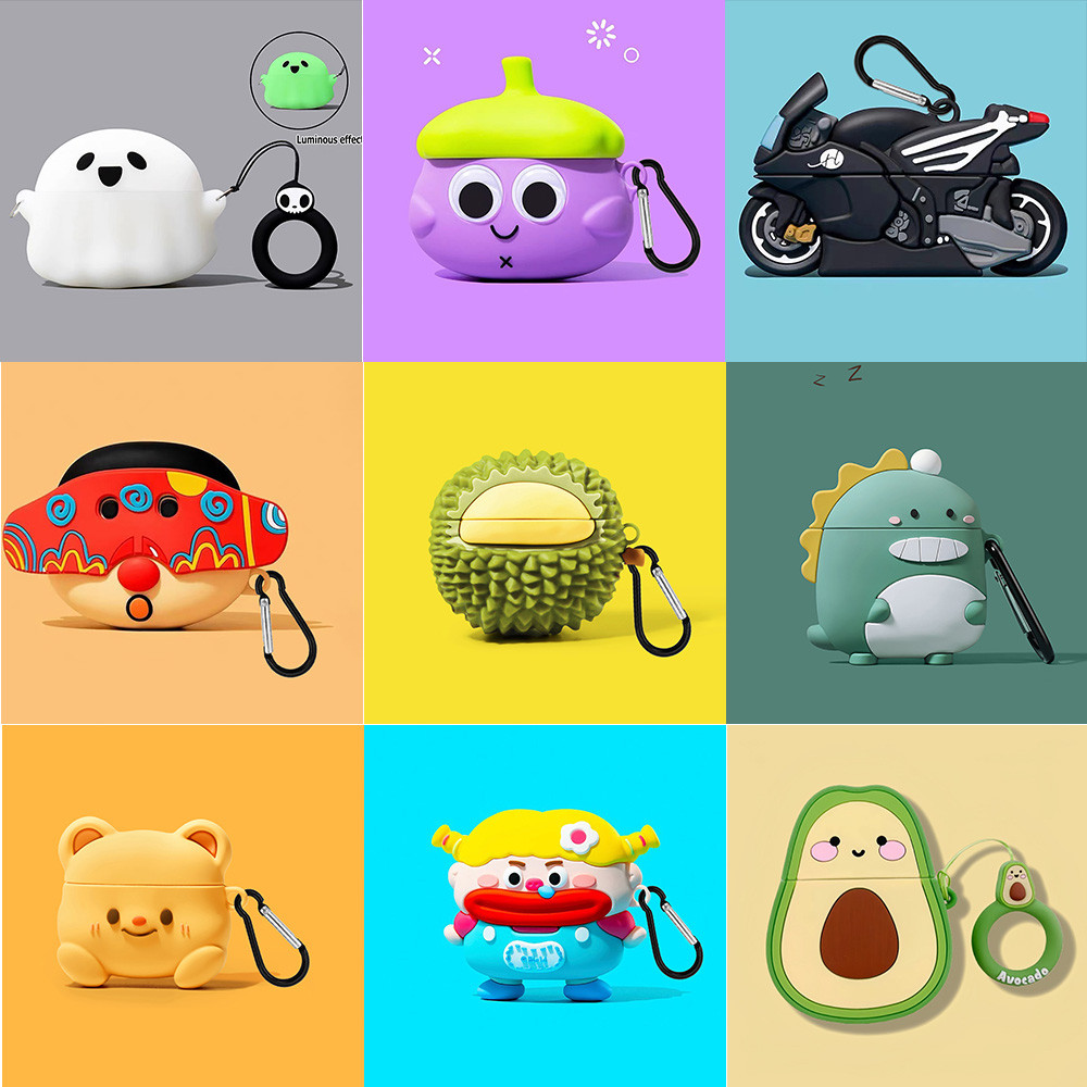 3D เคสป้องกันหูฟัง For Airpods4- Airpods1/2 – Airpods Gen3 – Airpods Pro2 ปกซิลิโคนการ์ตูนน่ารักน่ารัก ด้วยเบ็ด