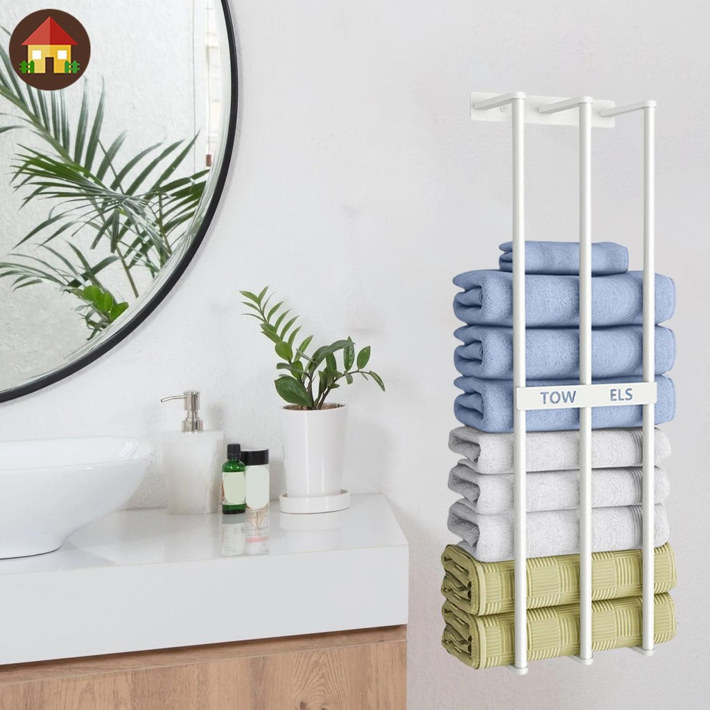 ชั้นวางผ้าเช็ดตัวติดผนังสแตนเลส Bath Tower Holder ติดผนัง Tower Storage Organizer สําหรับ Home SHOPT