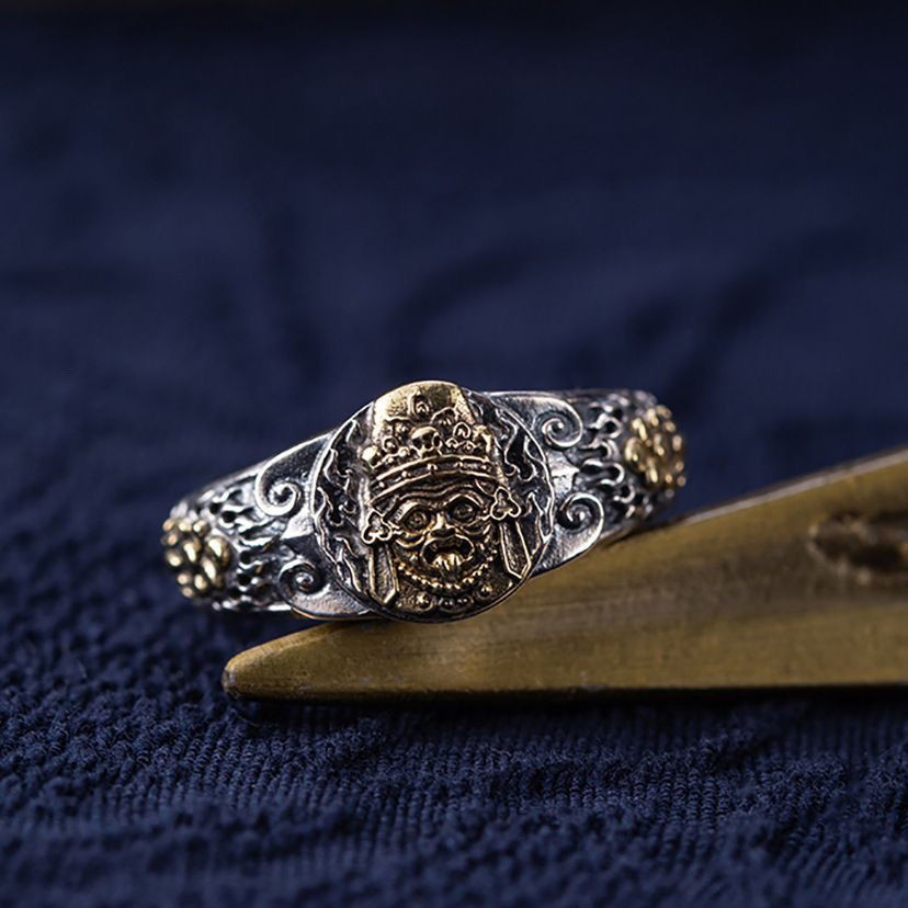 [แล้ว Converated Sudah terbuka] Yellow God of Wealth Green Tara Ring Zaki Ram Big Black Sky Sterling