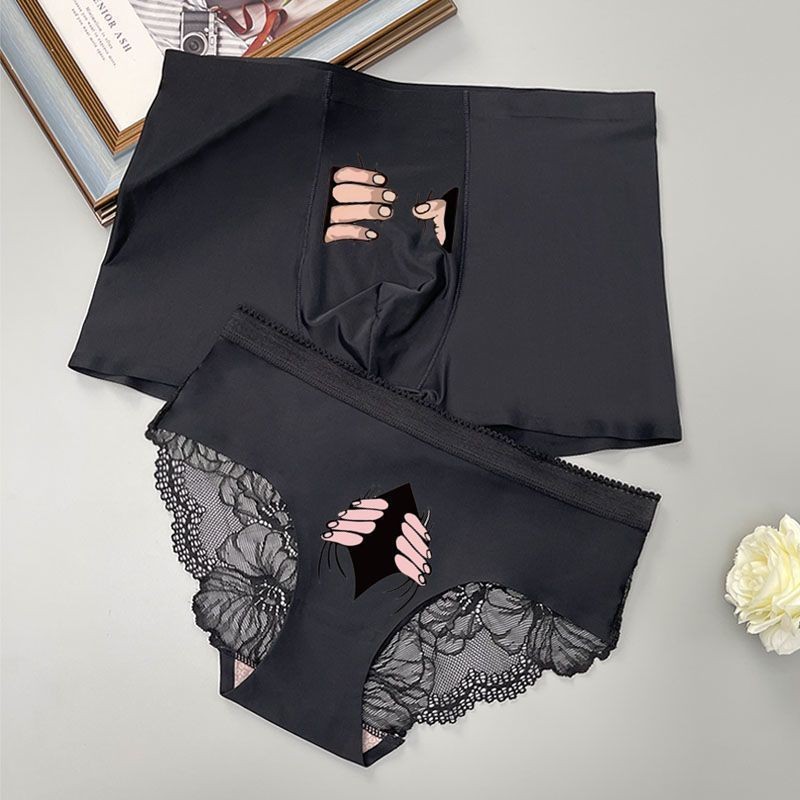 情侣内裤一男一女冰丝蕾丝个搞怪恶搞内裤女新款潮薄款夏季Couple underwear, one man and one woman, ice silk and lace, funny20250818