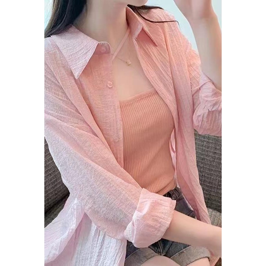 เสื้อโค้ทผ้าไหมน้ำแข็งชีฟอง ป้องกัน UV สำหรับผู้หญิง สวมใส่ง่าย สไตล์ลายทาง
