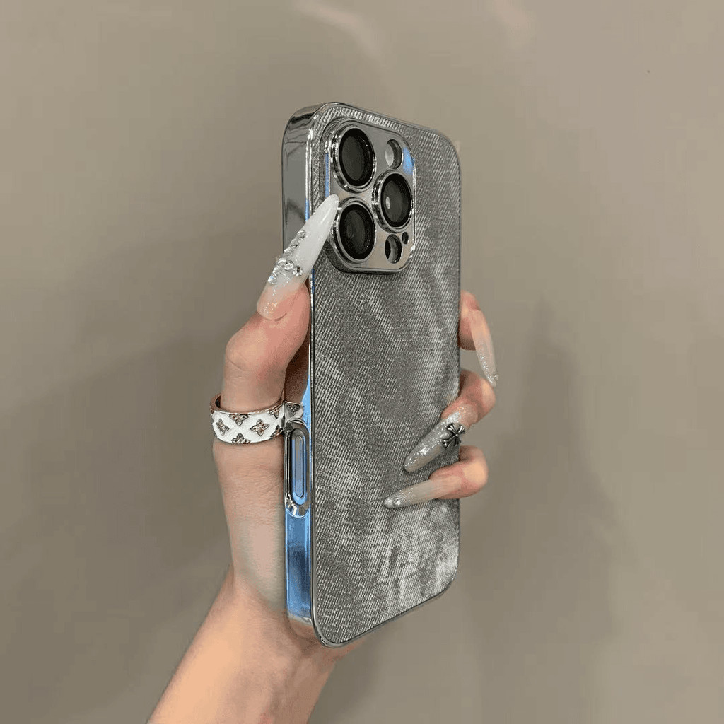 หรูหราElectroplating DenimรูปแบบCortexเคสโทรศัพท์สําหรับiPhone 11 12 13 14 15 16 Pro Max Plusกันกระแทกกันชนกลับกรณีฝาครอบ