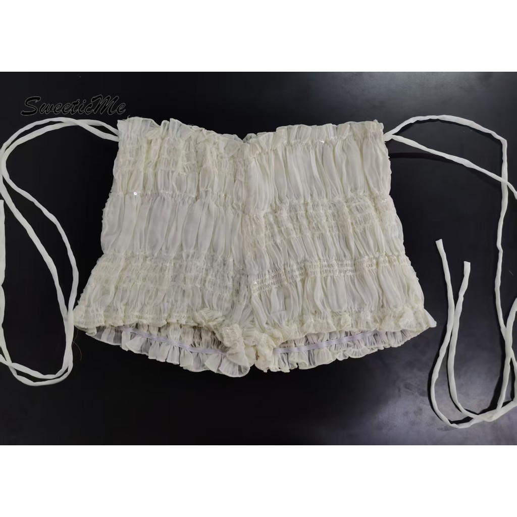 SweeticMe ผู้หญิง 2025 ใหม่แฟชั่น Crinkle กางเกงขาสั้นผูกเชือกเอวยางยืด - รูปที่ 7