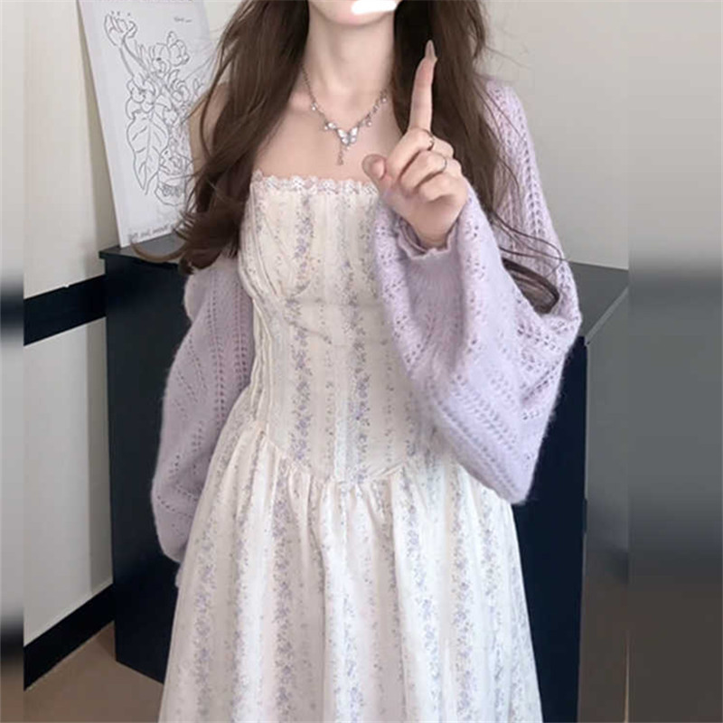 รูปแบบใหม่สวมใส่ด้านนอกสไตล์อ่อนโยนสีม่วงถักเสื้อกันหนาวคาร์ดิแกนผ้าคลุมไหล่ผู้หญิงฤดูร้อนสวมใส่2025อารมณ์สไตล์ใหม่กํามะหยี่มิงค์สวย รถ78
