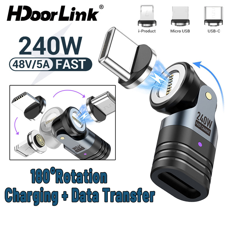 HdoorLink 7Pin PD 240W Magnetic USB C อะแดปเตอร์ OTG Type C ชายประเภท C Micro IOS ตัวแปลงข้อมูลหญิงสําหรับ Mac Samsung Xiaom