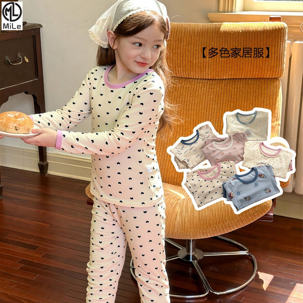 ชุดนอนเด็ก ขนาด 80-160 cm ทำจากผ้าฝ้ายแท้ เป็นชุดสองชิ้นสำหรับทารกในฤดูใบไม้ร่วง กางเกงขายาวและเสื้อ สวมใส่ง่ายสบายๆ