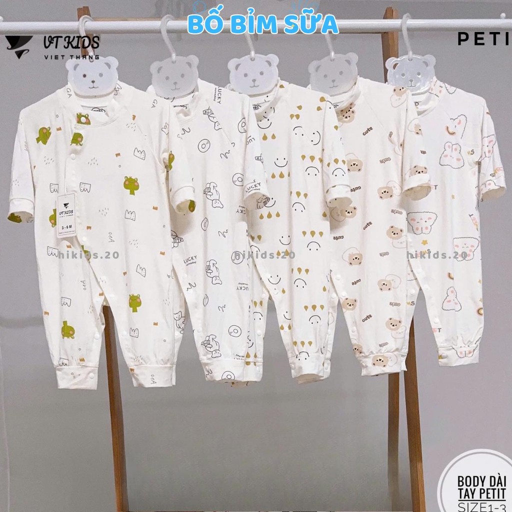 (ชุด 2-3 ชิ้น) ชุดบอดี้สูทยางยืด Petit แขนยาวสีขาวและกระดุม VT นุ่มลื่นสําหรับทารกแรกเกิด 3-9 กก. VT