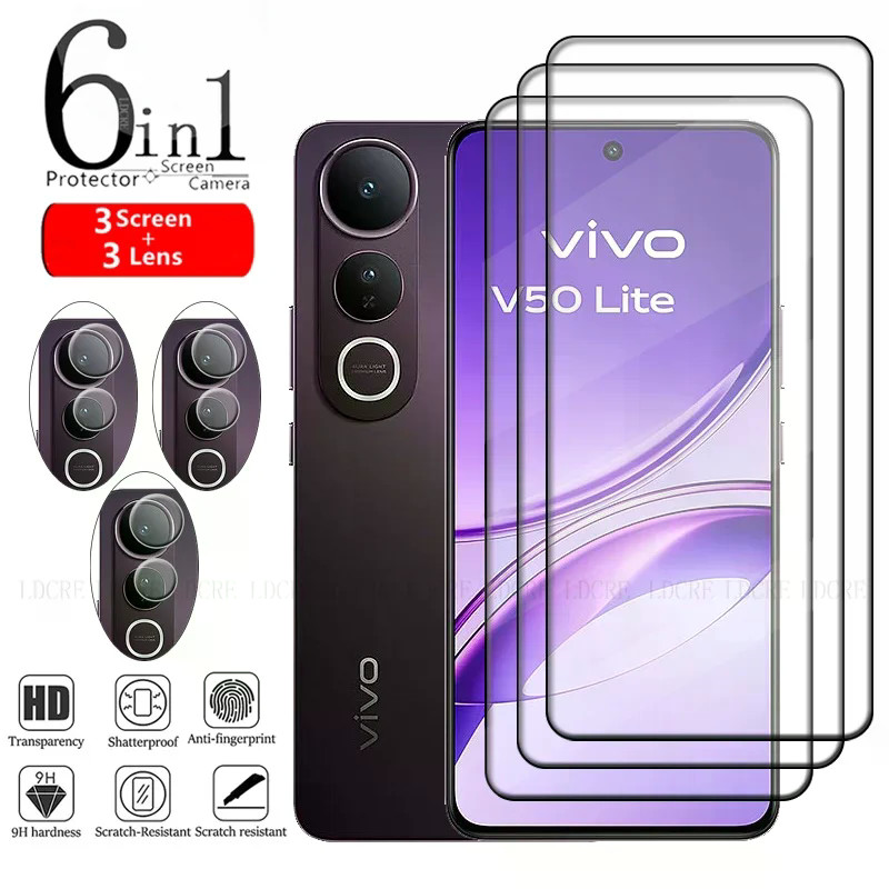 6-in-1 สําหรับ Vivo V50 Lite 5G สําหรับ Vivo V50 Lite 5G กระจกนิรภัย 9H คลุมทั้งหมดป้องกันหน้าจอ Viv