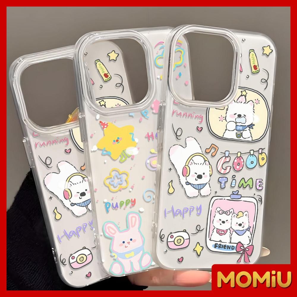MOMiU - เจลลี่เนียนเงา IMD สีขาว เข้ากันได้สำหรับ เคสไอโฟน11 เคส iphone 16 Pro Max 7Plus XR 12 13 14 15 ลูกสุนัขสีขาว