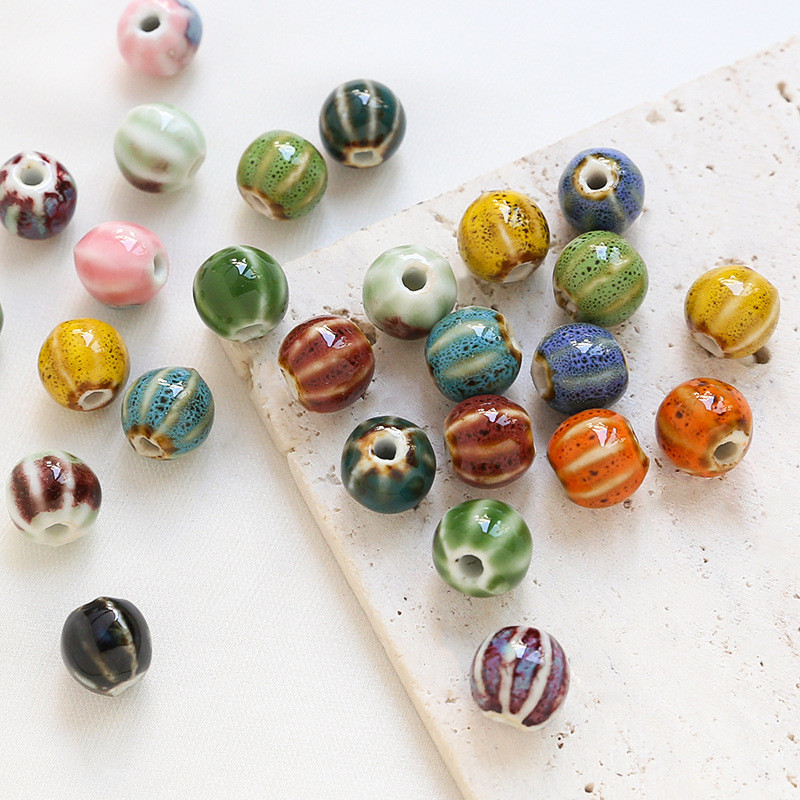 Retro พิมพ์มือวาดเซรามิคตรงหลุมฟักทองลูกปัดรอบลูกปัด DIY เครื่องประดับทําด้วยมือสร้อยข้อมือสร้อยคอลูกปัดอุปกรณ์เสริม