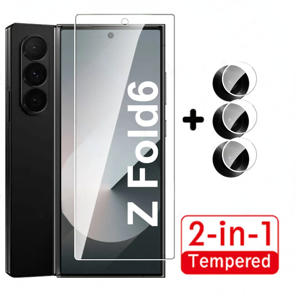 2in1 สําหรับ Samsung Galaxy Z พับ 6 GalaxyZFold6 Fold4 Fold5 Fold6 5G ป้องกันหน้าจอกระจกนิรภัยลายนิ้วมือปลดล็อคโปร่งใส HD Clear Coverage เลนส์กล้องป้องกันฟิล์ม