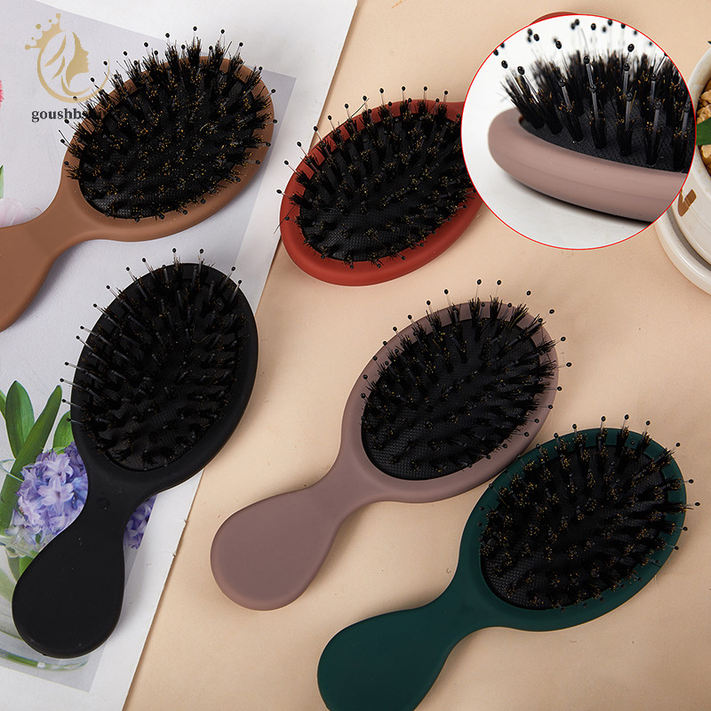 [goushbshiy] 1pc Oval Boar Bristle & Nylon Hair Comb Mini Anti-static Hair Scalp Massage Comb Hairbrush Salon Hair Care Brush เครื่องมือจัดแต่งทรงผม TH