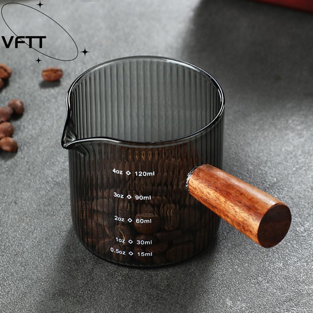 Vftt ถ้วยนมเมล็ดพืชแนวตั้งพร้อมที่จับไม้ถ้วยเอสเพรสโซ่ทําความสะอาดง่ายแก้วสีเทาที่มีคุณภาพสูงถ้วยตวงนมเอสเพรสโซ่ช็อต
