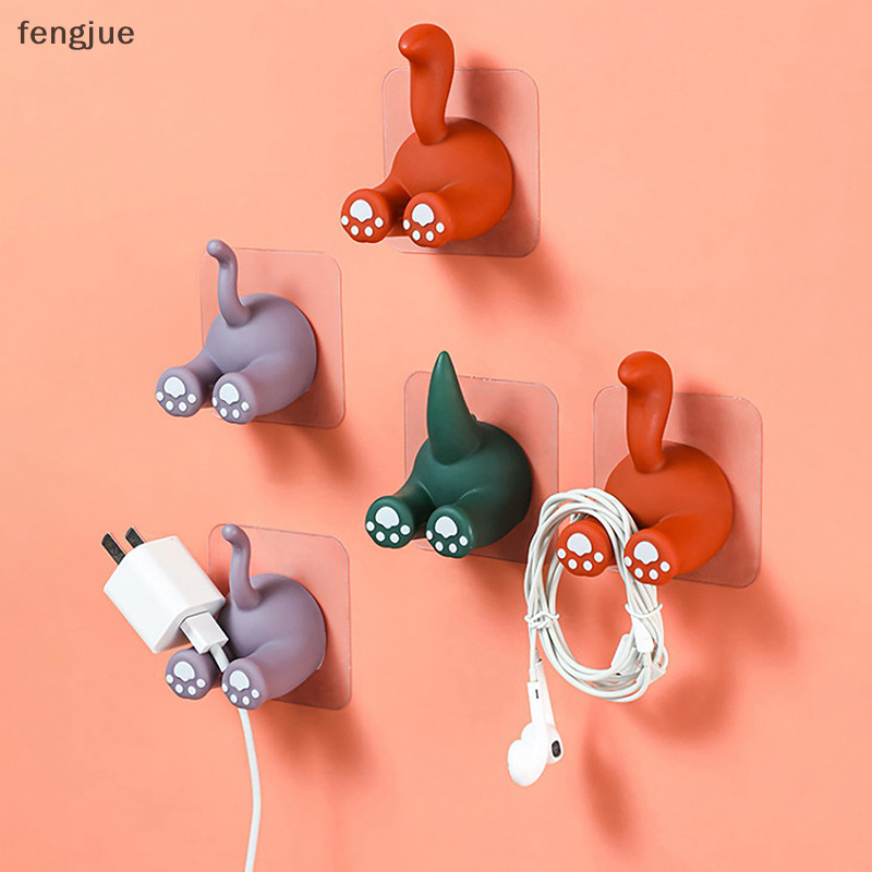 Fengjue การ์ตูนสัตว์หางผู้ถือแปรงสีฟัน Punch-ฟรี Wall Hook น่ารัก Self-กาวห้องน้ําผ้าเช็ดตัวตะขอเด็กผู้ถือแปรงสีฟัน TH