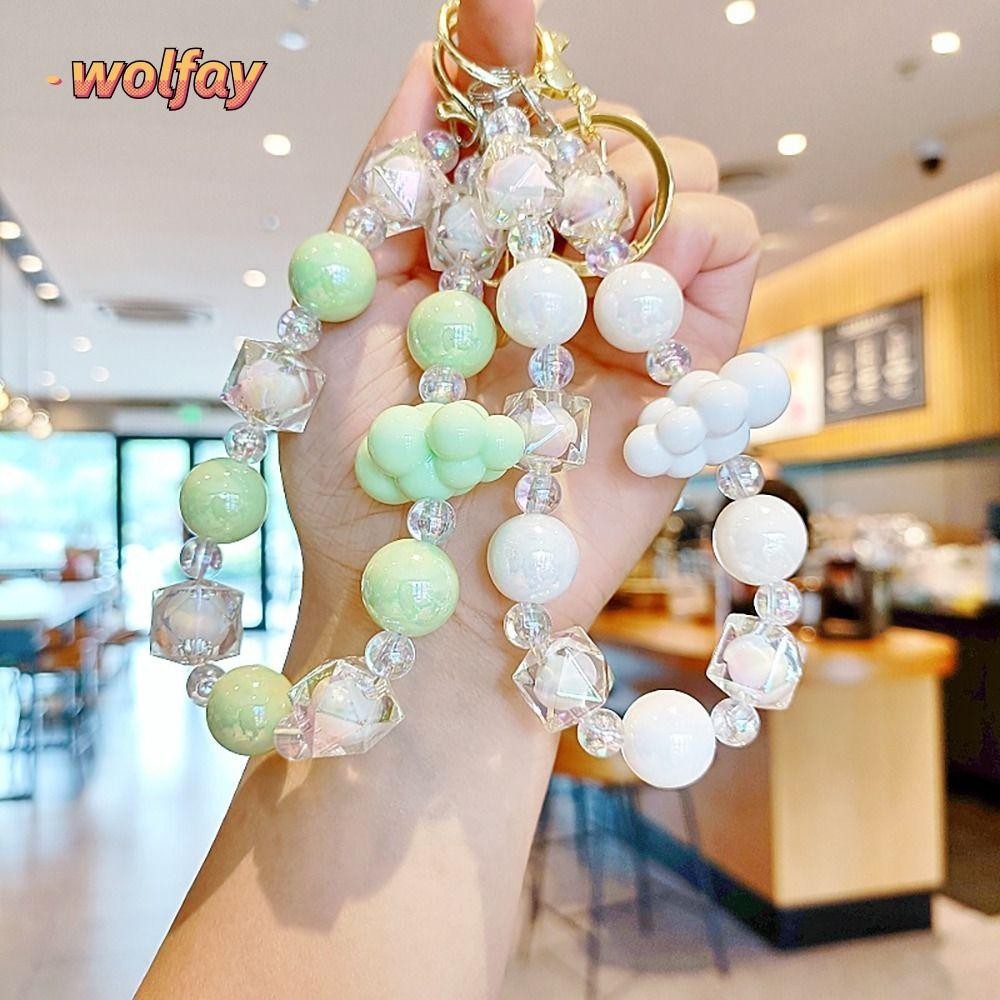 พวงกุญแจ WOLFAY, เชือกเส้นเล็กโทรศัพท์ลูกปัดอะคริลิก, กระเป๋าสีสันสดใสเมฆ, ของขวัญเป็ด