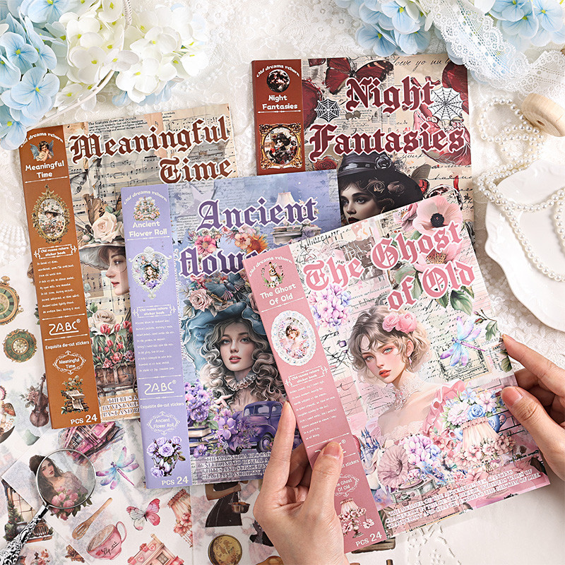 Mr. Paper กระดาษเช็ดหน้า 24 แผ่น สมุดปกอ่อนของวาชิ ย้อนยุคเรเนอซองส์ อิสระตัดสติ๊กเกอร์ สิ่ง ที่แนบมาด้วยมือสร้างสรรค์ โทรศัพท์มือถือ การ์ดอวยพร กรอบภาพ แก้ว สติกเกอร์ตก แต่ง
