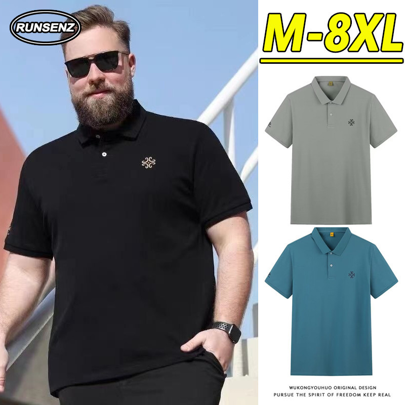 M-8xl เวอร์ชั่นเกาหลีเย็บปักถักร้อยผู้ชายขนาดบวกเสื้อโปโลหลวมสบายๆแขนสั้น Oversize T เสื้อ