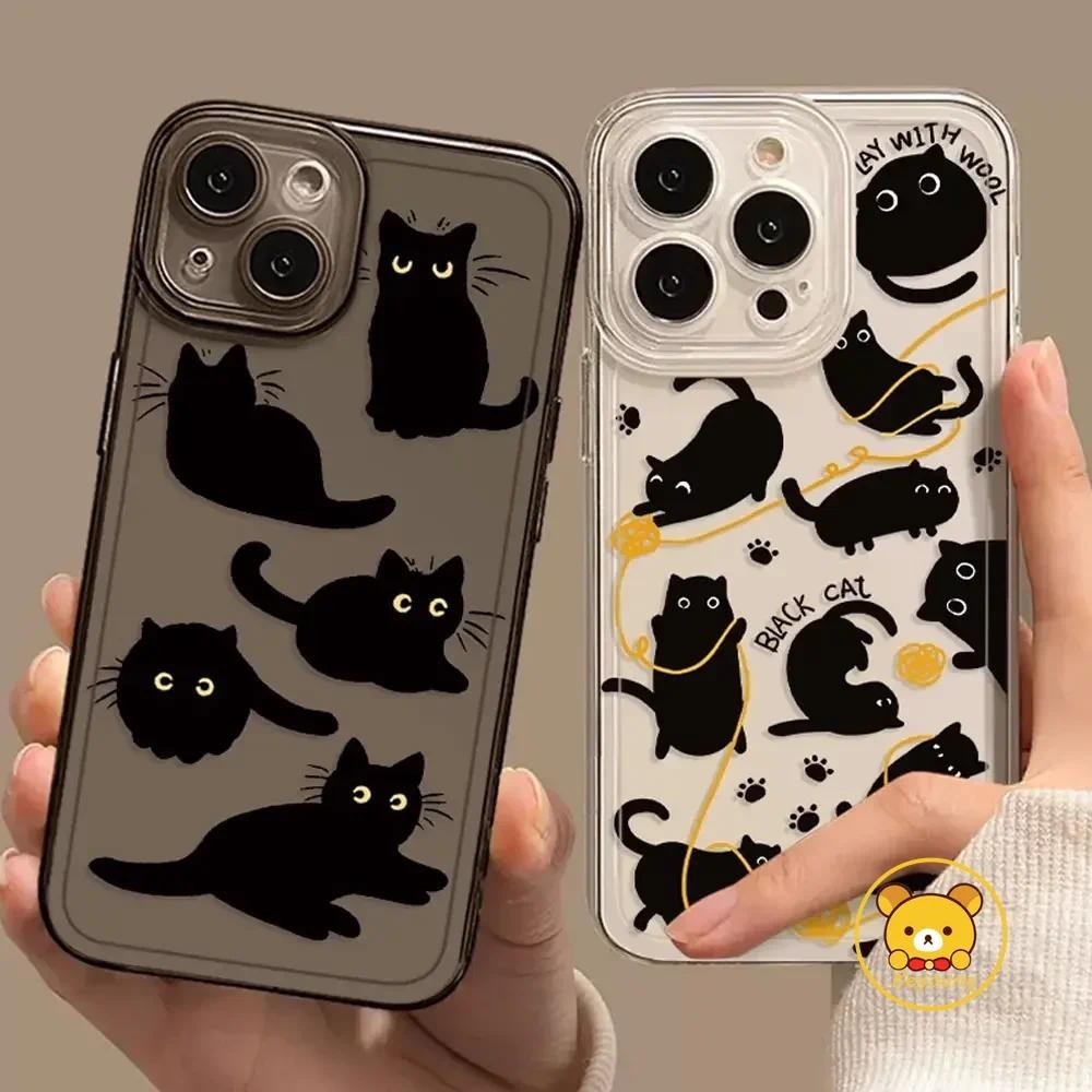การ์ตูนแมวดําโปร่งใสเคสโทรศัพท์สําหรับRealme V30 V30T V25 V23 V23i V20 V13 V5 X7 Pro Max Ultra C1 Q5