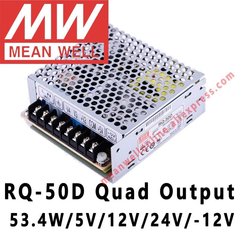 ✥Mean Well RQ-50D 5V/12V/24V/-12V AC/DC 53.4W Quad Output Switching Power Supply meanwell online sto