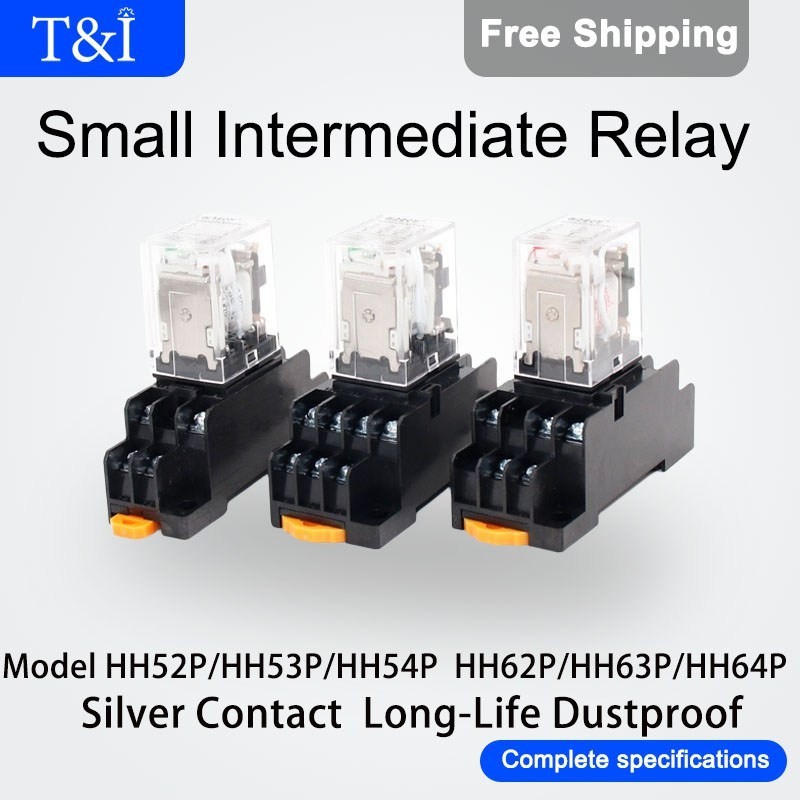 ❂10PCS Small Intermediate Relay DC AC 220V 24V 12V Model HH52P/53P/54P HH62P/HH63P/HH64P With Light