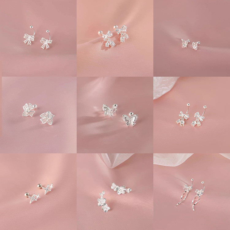 2024 ใหม่ Stud Earings สําหรับผู้หญิง Helix ต่างหู 925 Silver Plated ต่างหูเจาะชุดอุปกรณ์เสริมเครื่องประดับ