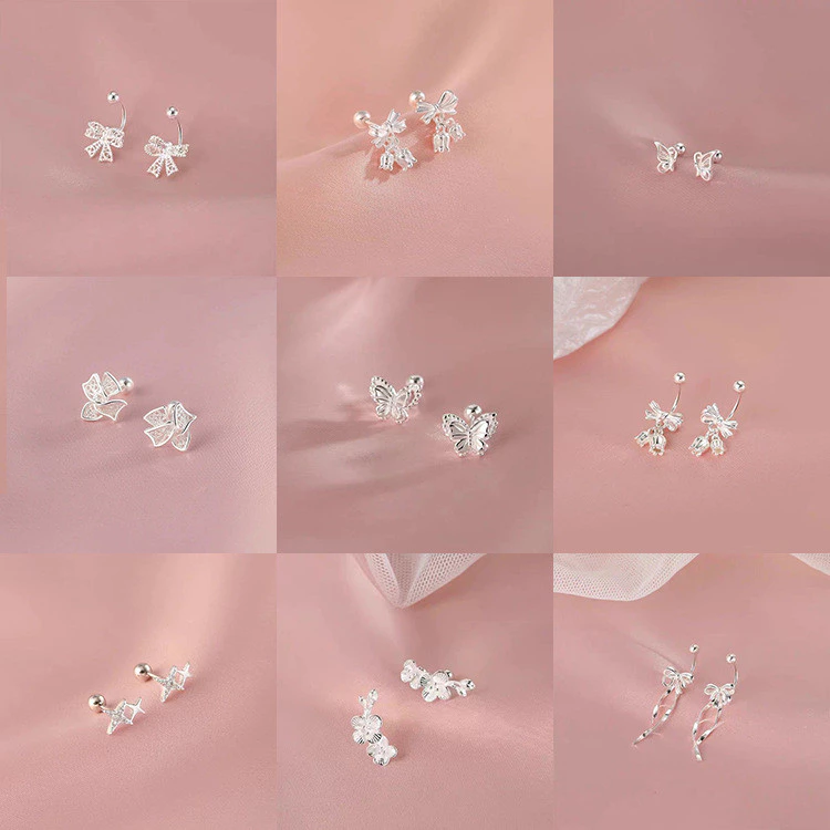 2024 ใหม่ Stud Earings สําหรับผู้หญิง Helix ต่างหู 925 Silver Plated ต่างหูเจาะชุดอุปกรณ์เสริมเครื่องประดับ