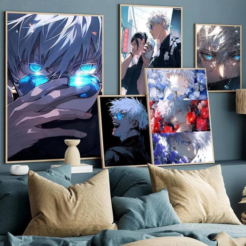 Satoru Gojo Jujutsu Kaisen HD พิมพ์และโปสเตอร์สติกเกอร์กระดาษกันน้ํา Coffee House Bar สติกเกอร์