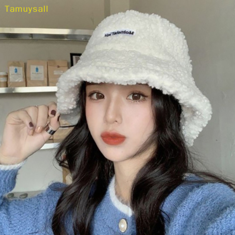 [TAMU] ฤดูหนาวแฟชั่น Lamb Hair หมวกชาวประมงผู้หญิงหมวกตุ๊กตาหมวกอเนกประสงค์กลางแจ้ง YSA